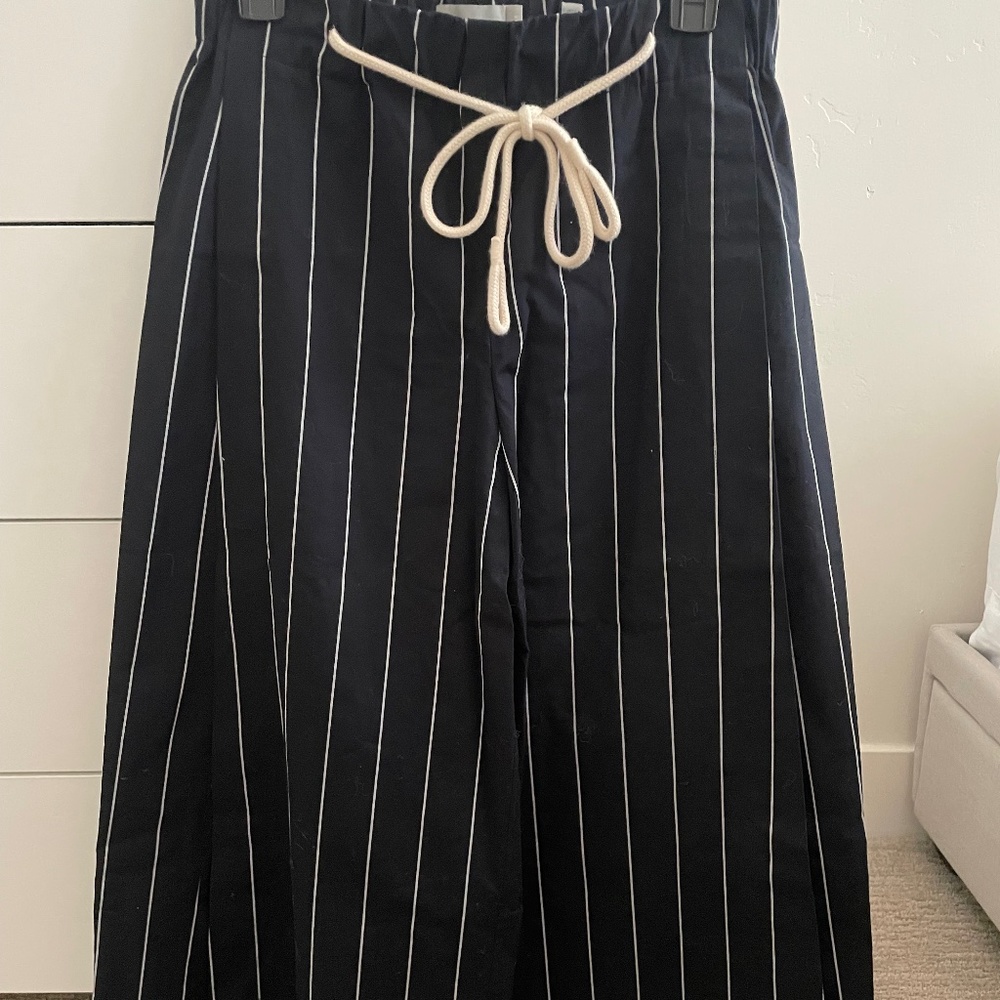 Wideleg Striped Pants, Rope Belt